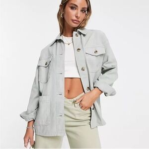 Topshop Oversize Cotton Shacket in light green